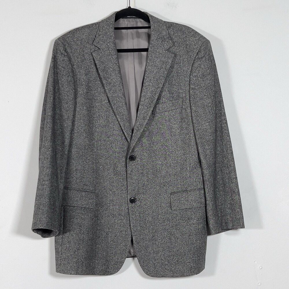 Hugo‎ Boss Slate Tweed Blazer Jacket Mens Sz 42R Gray 2 Button Wool Silk Blend